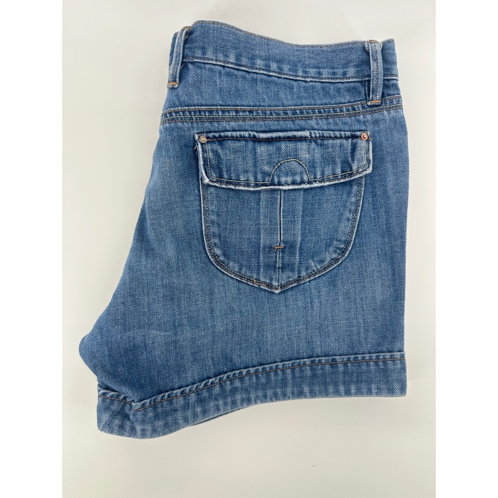 Y2K Old Navy Womens Mid-Rise Denim Shorts Size 12 Blue 100% Cotton Cuffed Hem - Picture 10 of 10